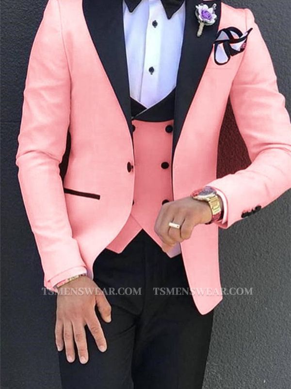 Elegant Pink Tuxedos Prom Suits 3 Pieces | Fashion Peak Lapel Men Suits Online