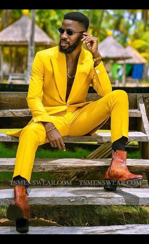Ahmad Hot Yellow Peaked Lapel One Button Men Suits for Prom