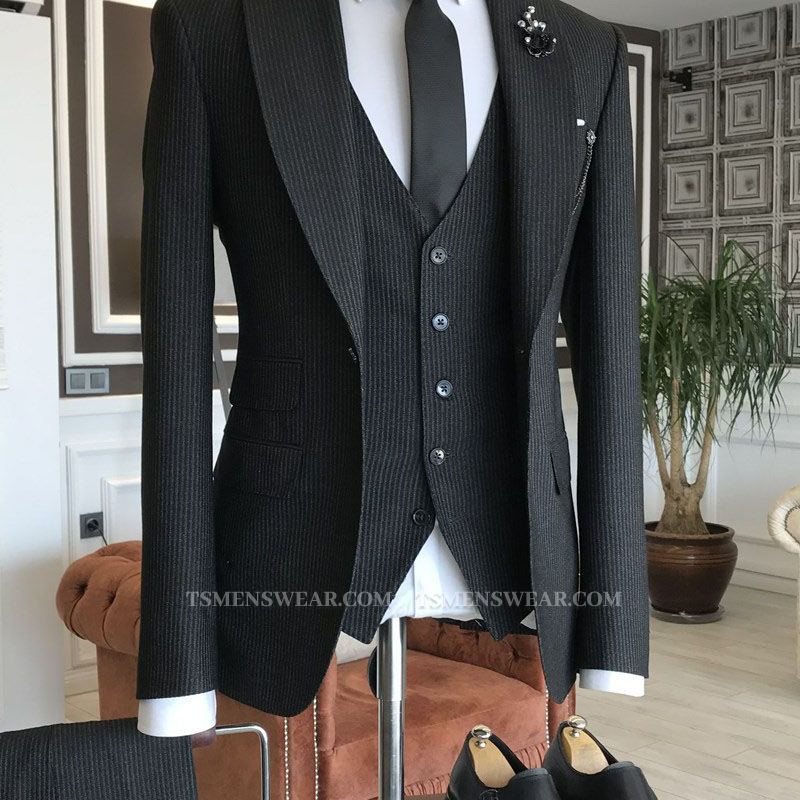 Devin Simple Black Velvet With Button Formal Business Slim fit Men Suits
