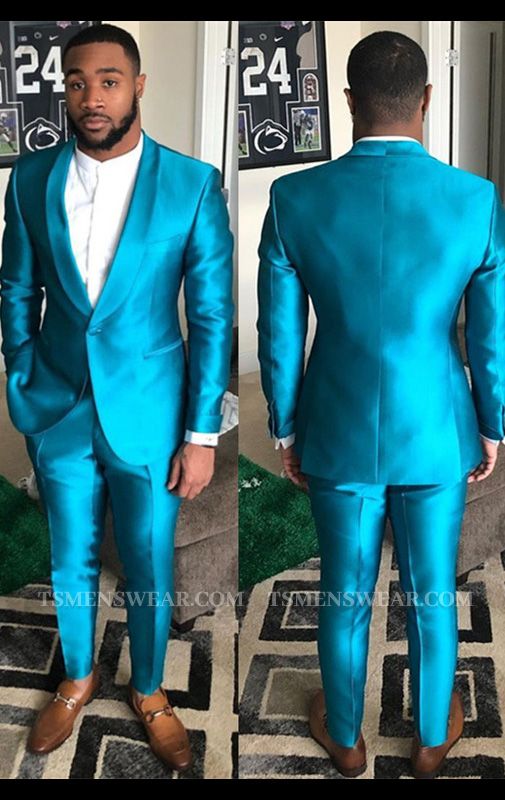 Sparkly Blue Shawl Lapel One Button Slim Fit Men Suits for Prom