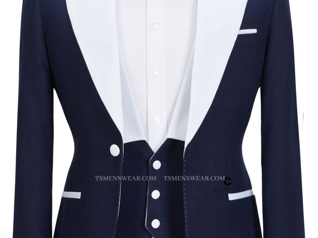 Tyler Stylish Navy Blue Peaked Lapel Slim Fit Three Pieces Men suits