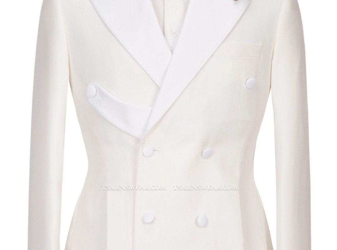 Alejandro Chic White Two Pieces Peaked Lapel Double Breasted Wedding Suits
