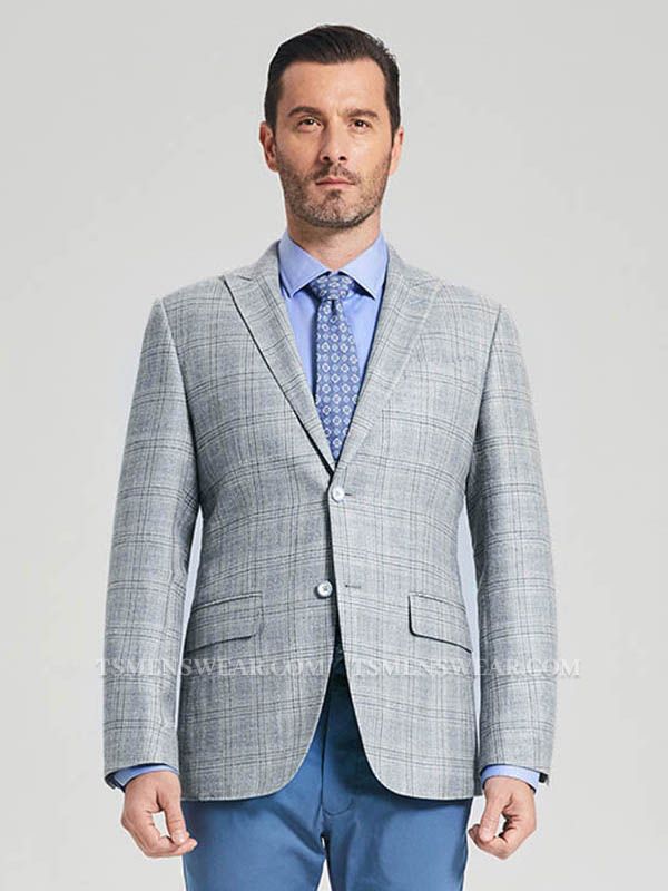 Casual Peak Lapel Suit Jacket Light Grey New Blazer for Men