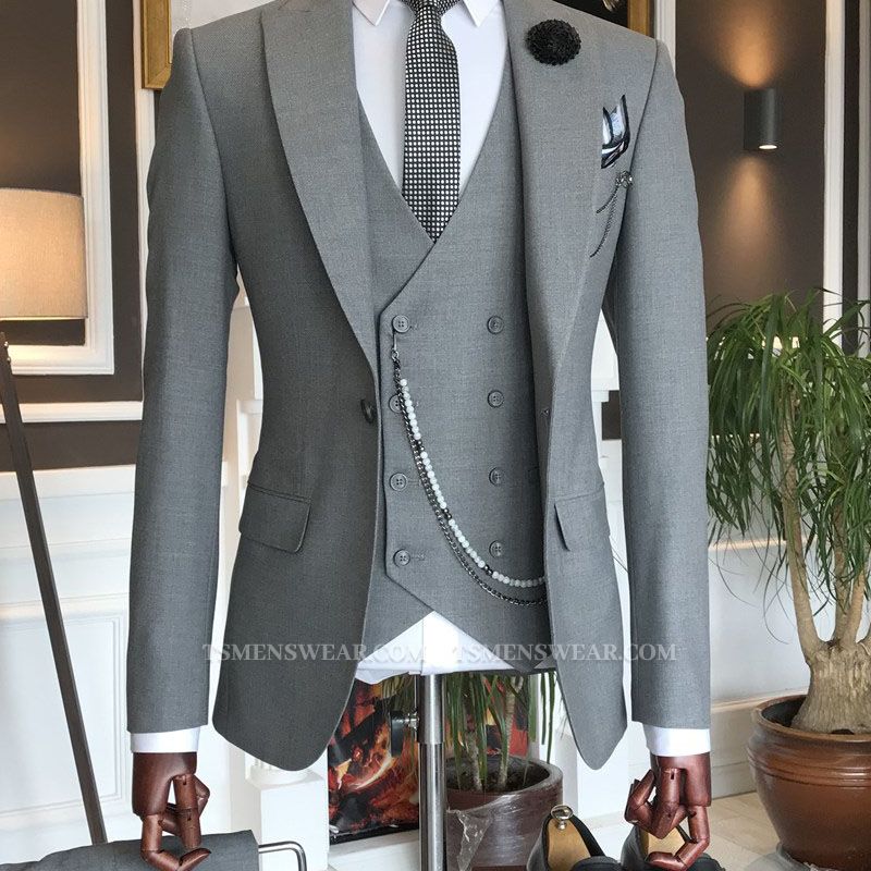 Mark Elegant 3-Pieces Dark Gray Peaked Lapel Formal Suits For Men