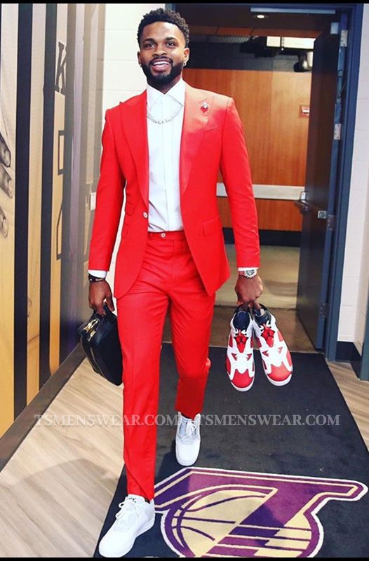 Abdul Stylish Red Peaked Lapel One Button Prom Men Suits
