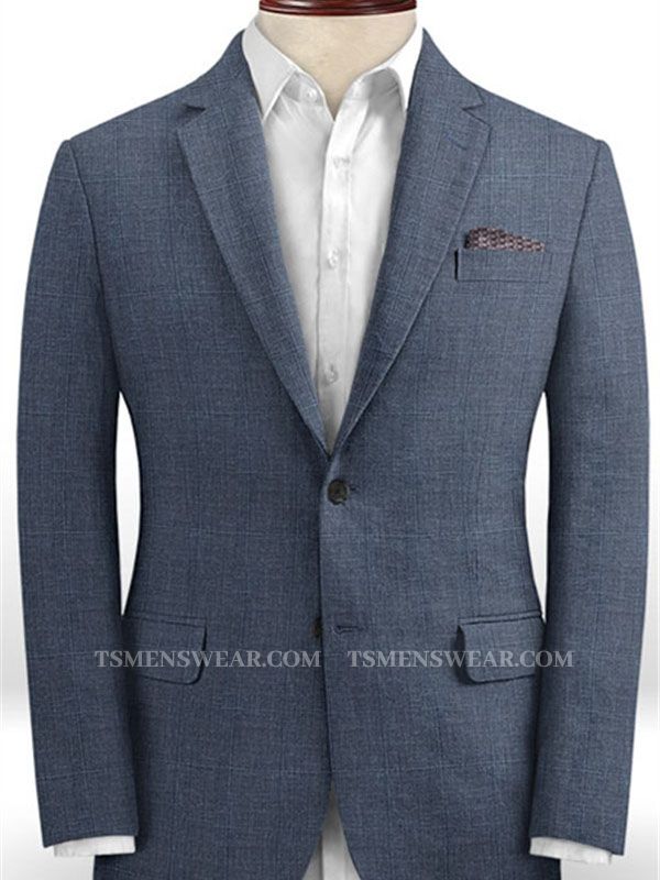 Navy Blue Spring Summer Linen Tuxedo | Slim Fit 2 Pieces Wedding Men Suits