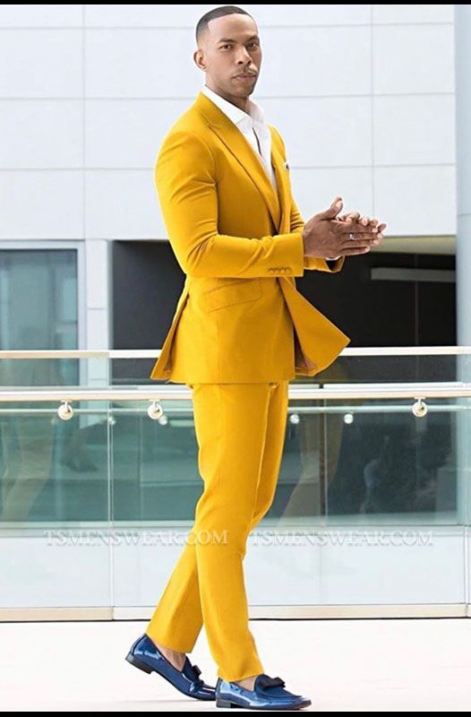 Trenton Yellow Double Breasted Peaked Lapel Prom Men Suits Online