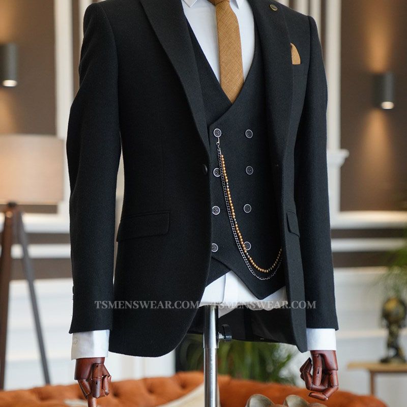 Patrick Formal Black 3-Pieces Notched Lapel Best Business Men Suit
