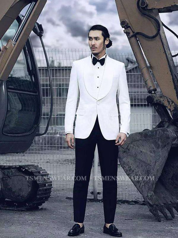 Stylish Shawl Lapel Mens Suits | Two Piece White Tuxedo Mens Suits for Wedding