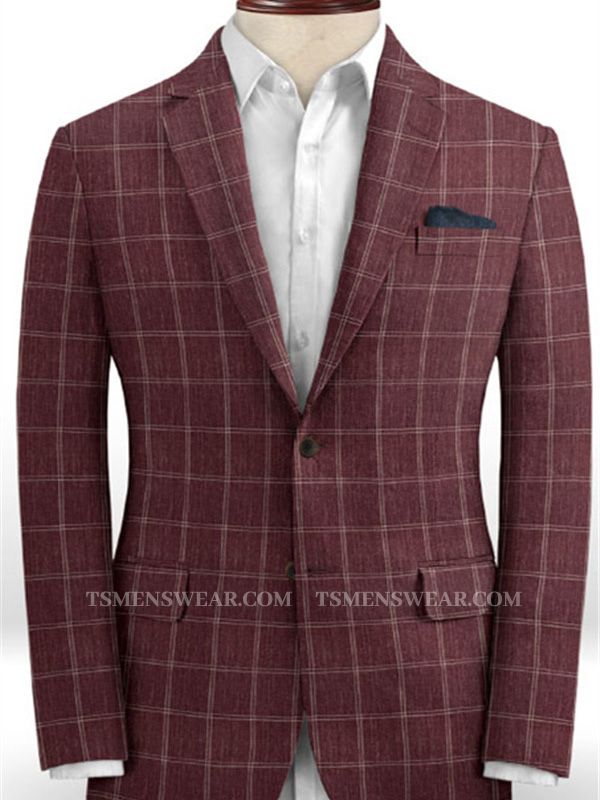 Mens Steelgrey Linen Two Piece Suit | Plaid Texture High Quality Prom Tuxedo