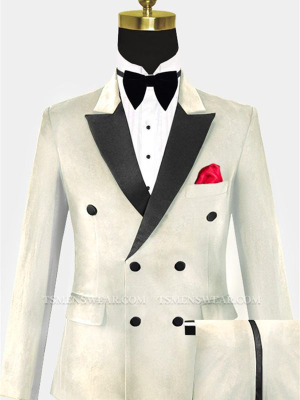 Ivory Two Pieces Velvet Men Suits Online | Four Buttons Formal Menswear with Pants