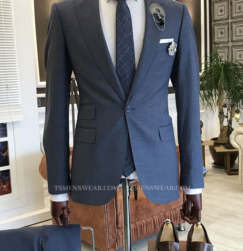 modern navy blue peaked lapel slim fit men suits for business