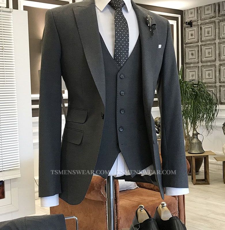 Lambert Formal Black 3-Pieces Peaked Lapel Best Business Men Suit