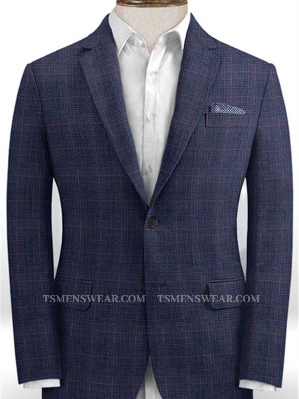 Blue Plaid Linen Tuxedo Online | Casual Two Pieces Slim Fit Men Suits