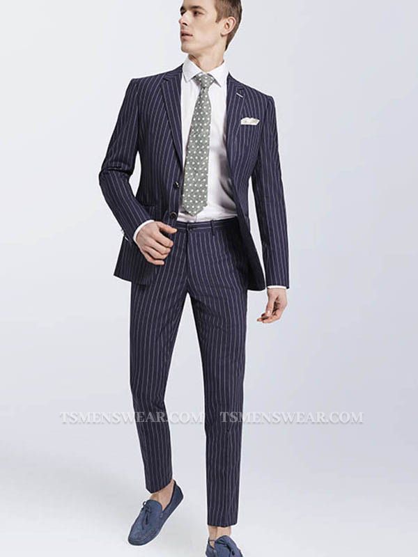Modern Stripes Navy Prom Suits | Narrow Notch Lapel Leisure Suits for Men