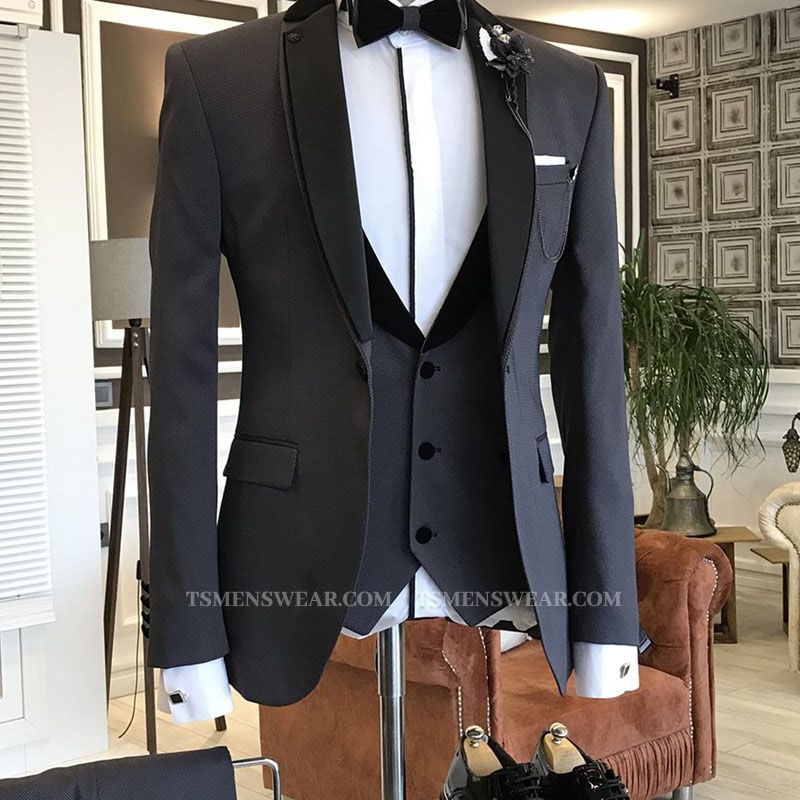Elmer Classic 3-pieces Black Notched Lapel Slim Fit Business Men Suits