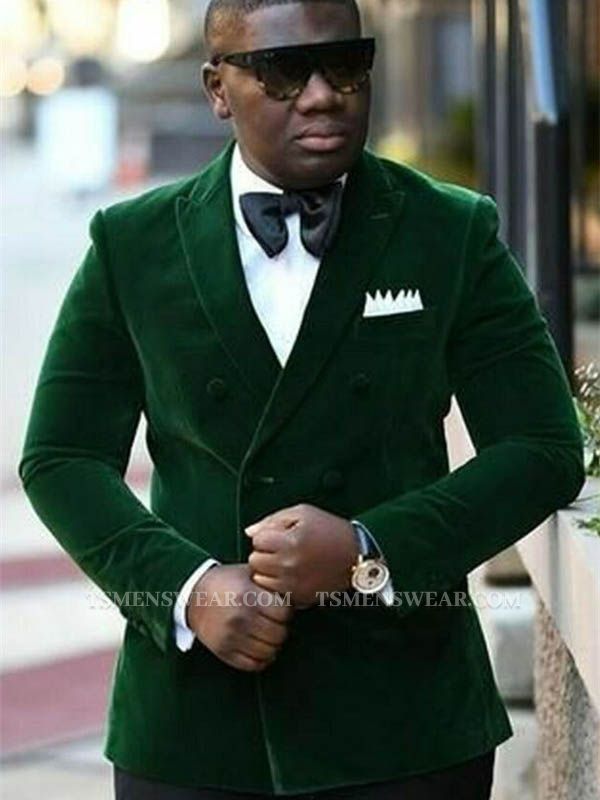 Dark Green Velvet Men's Suit | Double Breasted Peaked Lapel Prom Outfits for Men