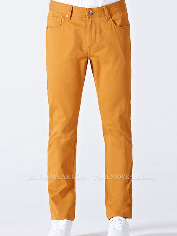 Orange Cotton Made-to-Order Solid Mens Casual Trousers