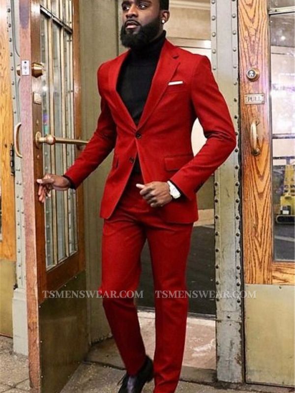 New Arrival Red Two Piece Slim Fit Prom Men Suit