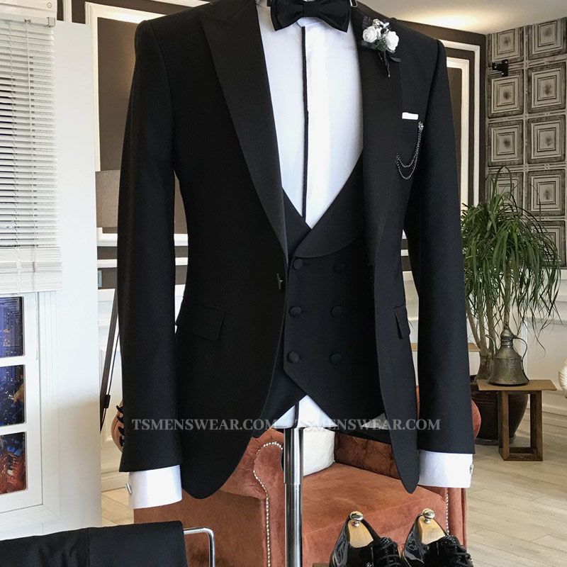 Abner All Black Peaked Lapel Slim Fit Formal Business Suits