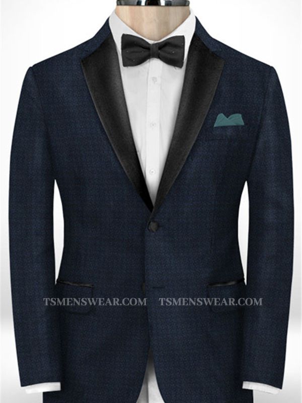 Dark Blue Plaid Men Suits | Slim Fit Tuxedos for Men