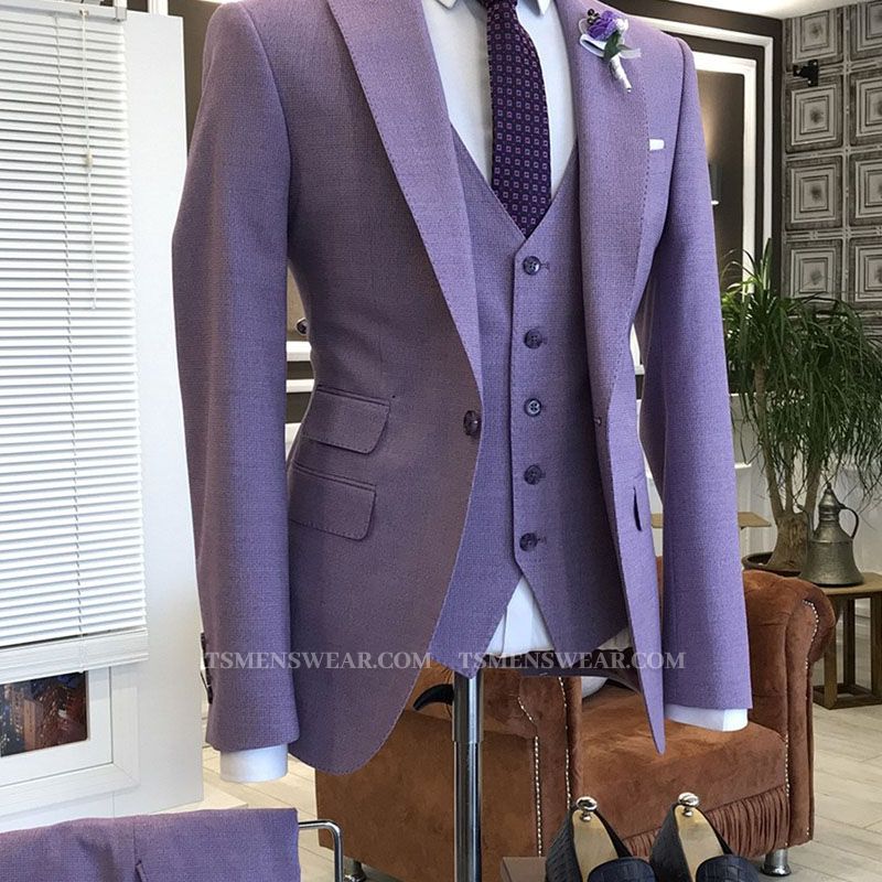 Violet Purple 3-Pieces Tailored Slim Fit Prom Suits For Men