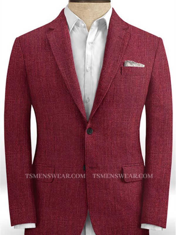 Fashion Red Men Suit Blazer With Two Buttons | Latest Linen Prom Party Tuxedo