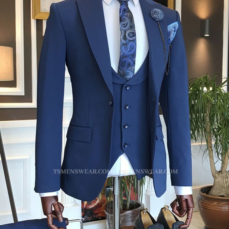 Barnett Formal Blue 3-Pieces Slim Fit Men Suits For Business