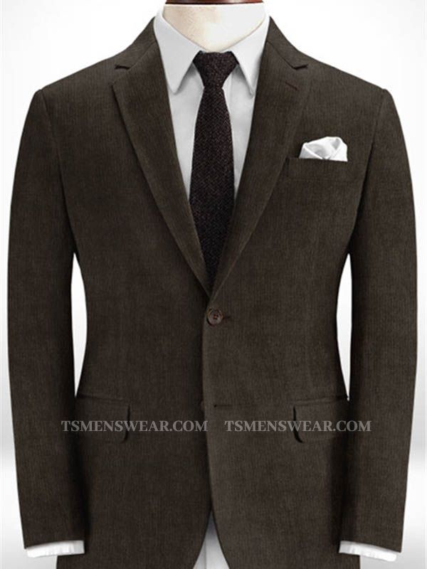 Fashion Brown Two Pieces Prom Tuxedo | Corduroy Formal Business Men Suits