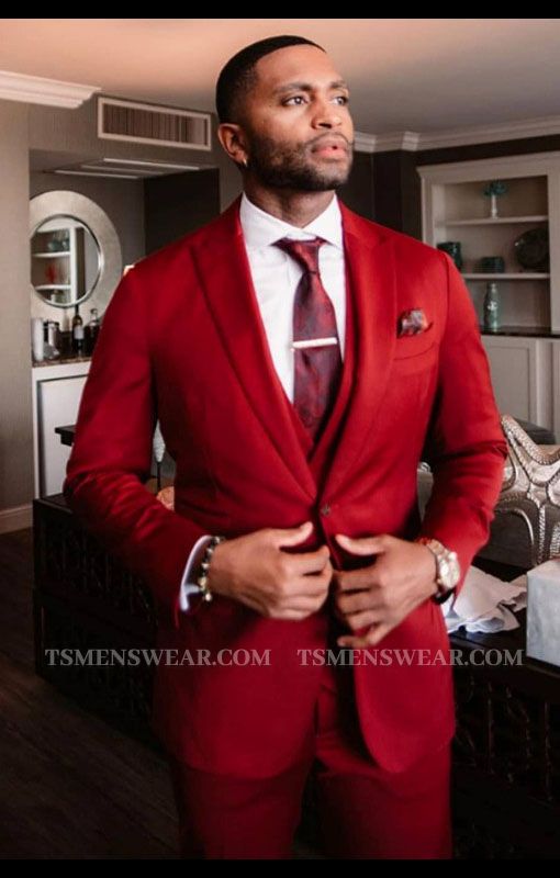 Alexander Red Three Pieces Stylish Velvet Peaked Lapel Men Suits