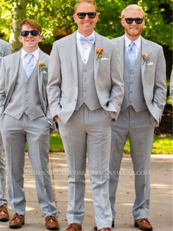 Light Grey Wedding Groomsmen Suits | Three Pieces Notched Lapel Men Suits