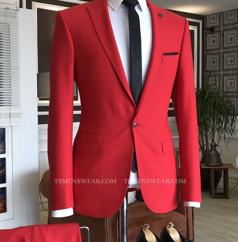 Beacher Red Peaked Lapel Slim Fit Bespoke Prom Men Suits