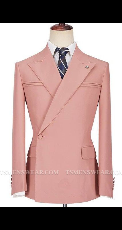 Leonel Pink Peaked Lapel Ruffles Fashion Slim Fit Prom Men Suits