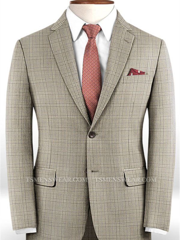 Khaki Checked Two Pieces Tuxedo Online | Fashion Slim Fit Men Suits