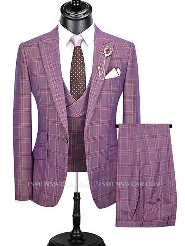 Fashion Slim Fit Dress Suit | 3 Pieces Plaid Checked Prom Tuxedo