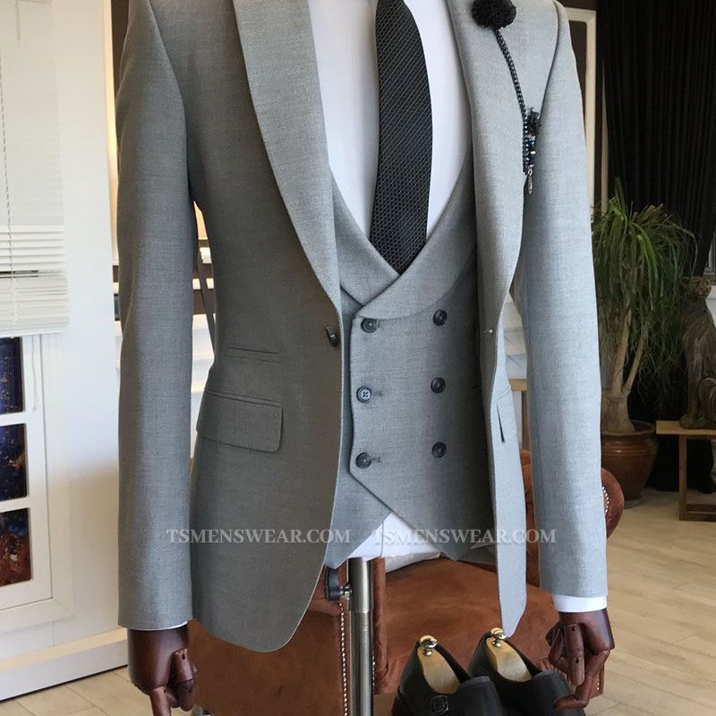 Clement Newest Gray Peaked Lapel One Button Bespoke Formal Business Suits For Men