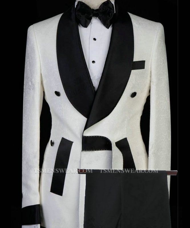 Dominick White Jacquard Shawl Lapel Fashion Men Suits for Wedding