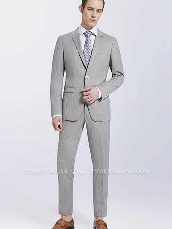 Small Notch Lapel Light-colored Stripes High Quality Light Grey Mens Suits