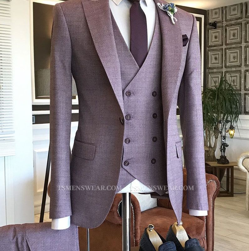 Latest Purple Small Plaid Peaked Lapel One Button Bespoke Men Suits For Proms