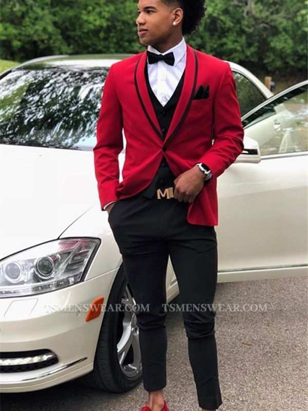 Carson Red One Button Slim Fit Prom Outfits for Guys