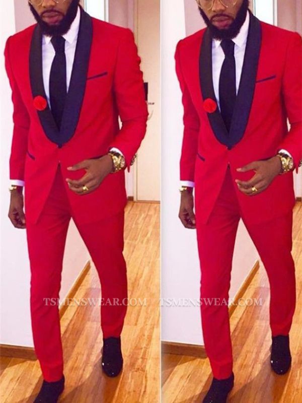 2 Pieces Red Men Suits with One Button | Latest Coat Pant Design Shawl Collar Prom Tuxedo