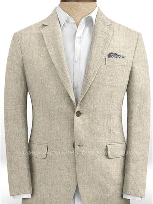 Khaki Linen Two Pieces Summer Beach Wedding Men Suits | Groom Two Pieces Tuxedo Online