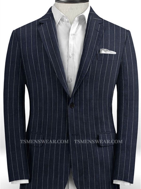 Marvin Dark Blue Linen Casual Tuxedo for Men | Striped Slim Fit Men Suits