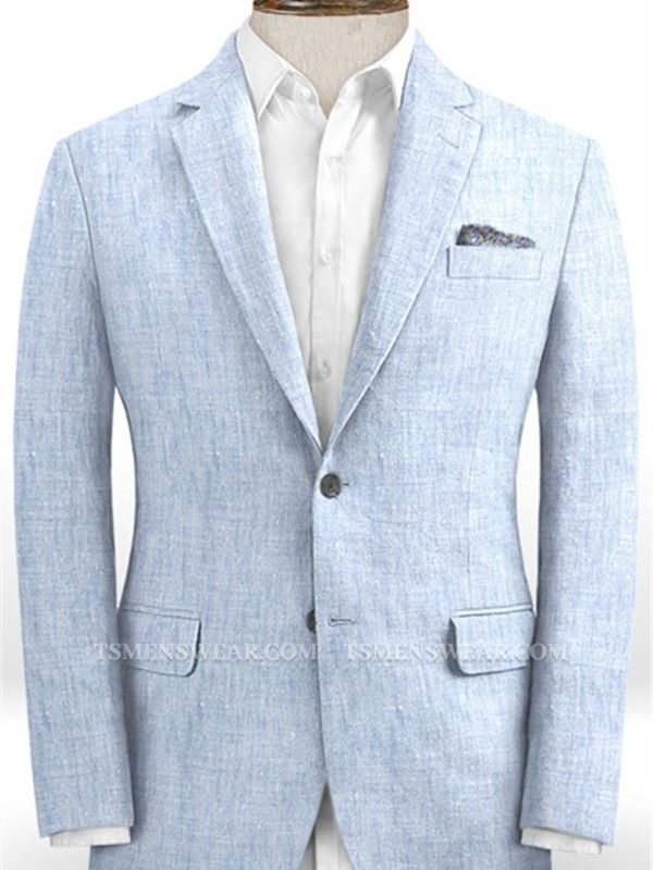 Sky Blue Cotton Linen Summer Wedding Suit | Beach Suit Groom Tuxedos Bestman Blazer