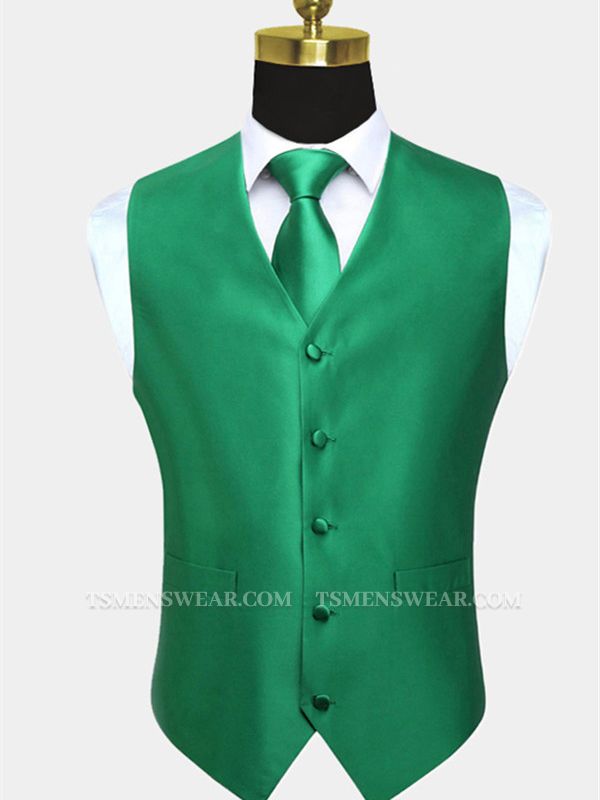 Silk Emerald Green Waistcoat And Tie Set