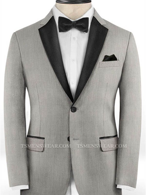 Silver Two Pieces Business Men Suits Online | Bespoke Prom Outfit Tuxedo