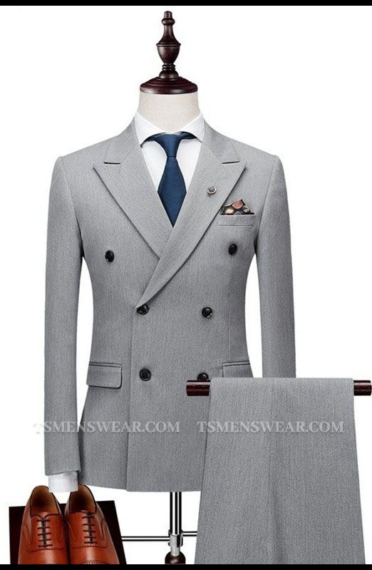 Nasir Silver Double Breasted Peaked Lapel Slim Fit Fashion Men Suits
