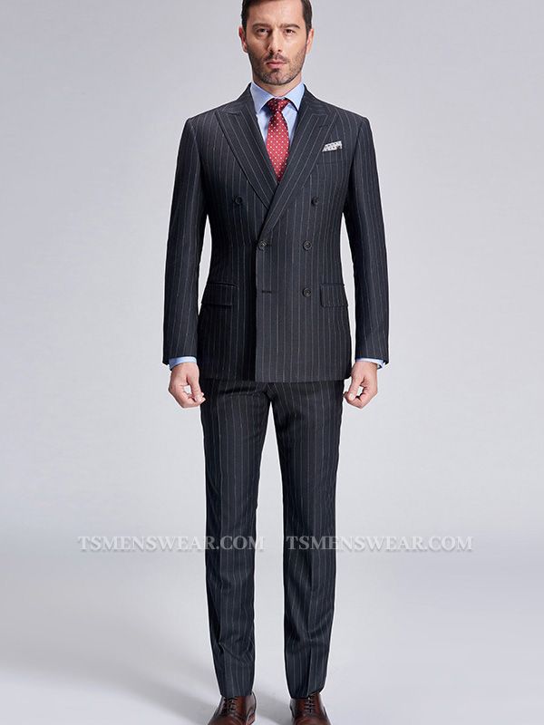 Nehemiah Double Breasted Mens Suits | Stripes Dark Grey Suits for Men
