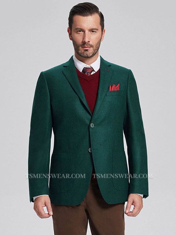 Classic Dark Green Patch Pocket Blazer Jacket for Men