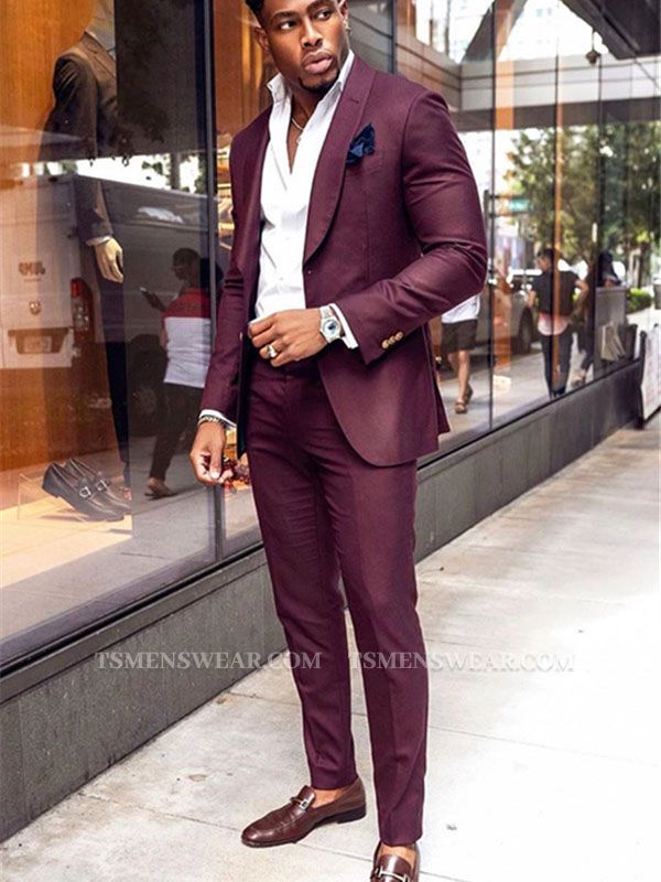 Stylish Burgundy Two-Pieces Men Suits | Shawl Lapel Bespoke Prom Outfit